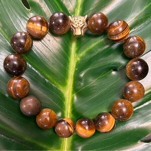 tigers eye chunky 14mm elastic beaded bracelet